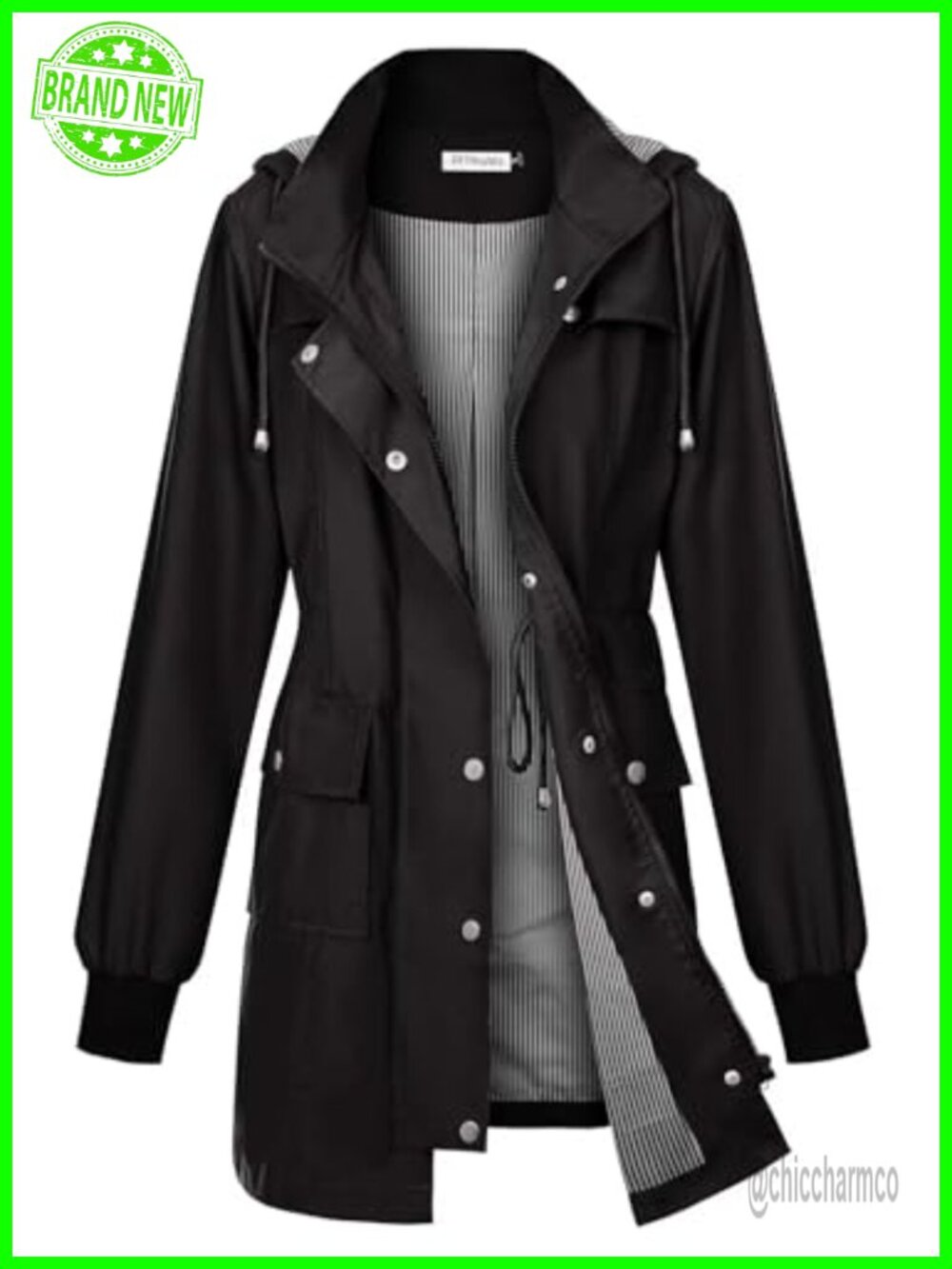 PITINAN Women's Long Waterproof Raincoat Hooded Windbreaker Slim Fit